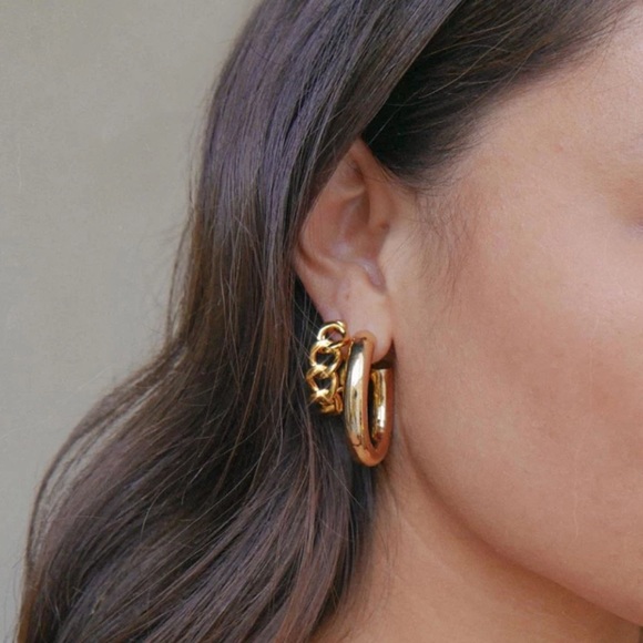 Chunky Hoop Earrings- Gold Plated - Picture 2 of 3